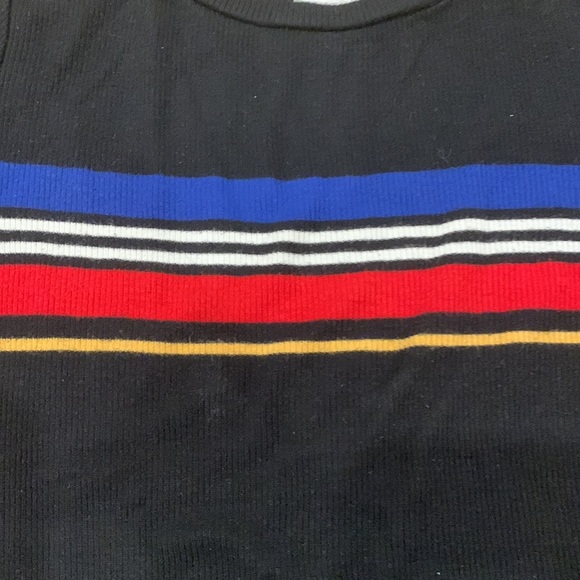Short sleeved T-shirt • black stripped with yellow, blue, white and red • - Picture 2 of 7